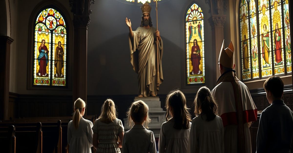 A traditional Catholic family praying before Christ the King statue, symbolizing Vatican's abandonment of His reign.
