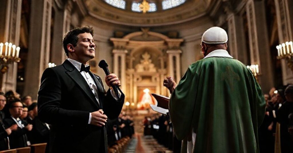 Michael Bublé meets antipope Leo XIV in Vatican's Christmas concert with secular musicians and invalid clergy, highlighting apostasy and abandonment of true Catholic charity.