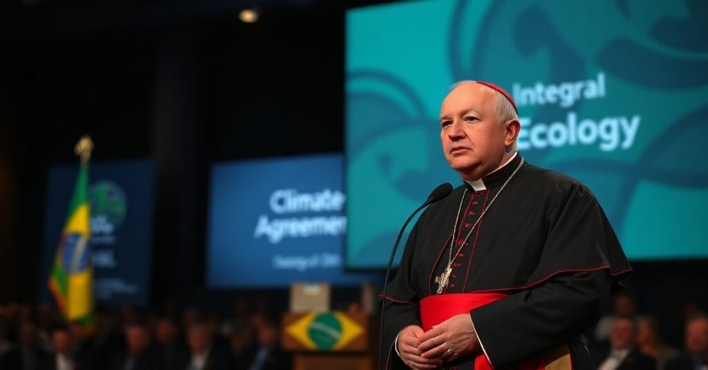 Cardinal Pietro Parolin at COP30 climate summit in Belém, Brazil, promoting globalist environmentalism under the guise of Catholic teaching.