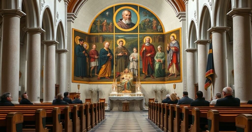 Michael Triegel's ecumenical altarpiece featuring a Lutheran man as St. Peter in the Church of the Teutonic Cemetery.
