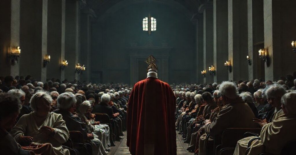 A somber scene in the Paul VI Hall where antipope Leo XIV addresses sick and disabled attendees without administering sacraments.