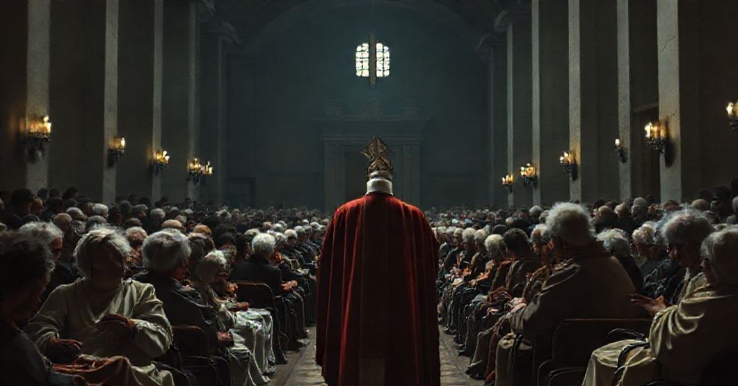 A somber scene in the Paul VI Hall where antipope Leo XIV addresses sick and disabled attendees without administering sacraments.