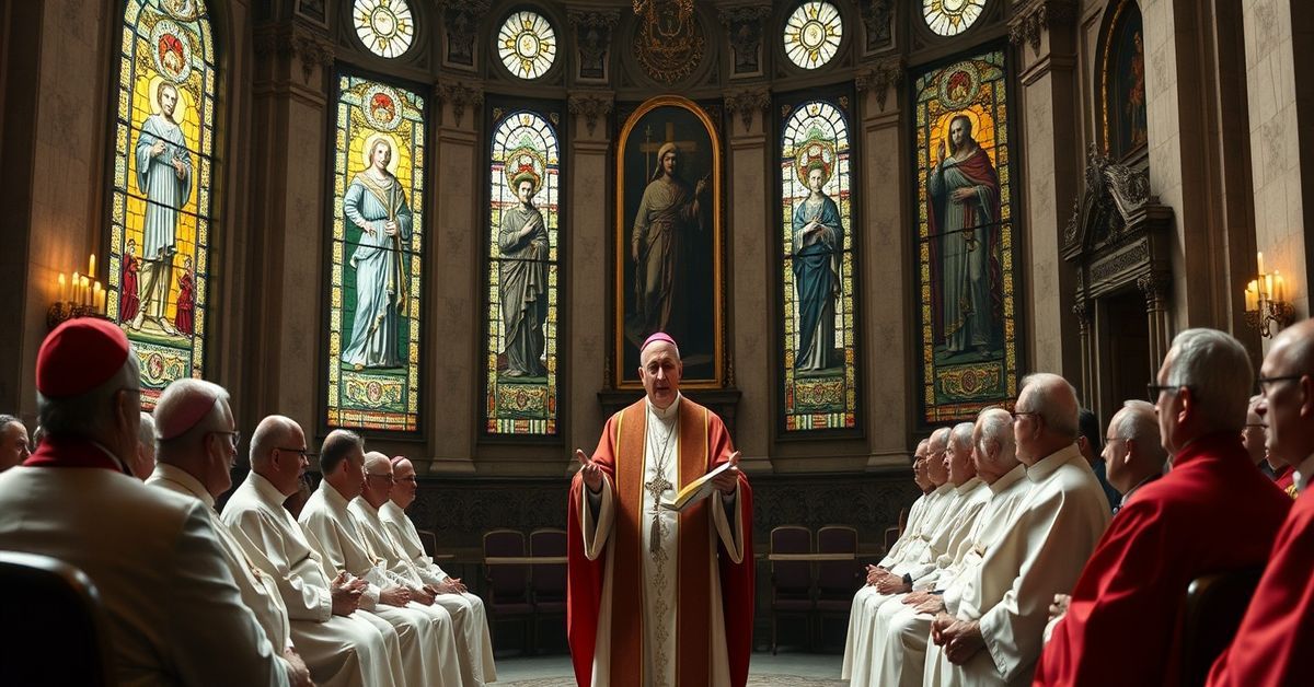 Vatican Retreat Preaches Naturalism Over Christ's Kingship Bishop Erik Varden delivering a Lenten reflection in the Vatican Apostolic Palace with antipope Robert Prevost and conciliar Cardinals.
