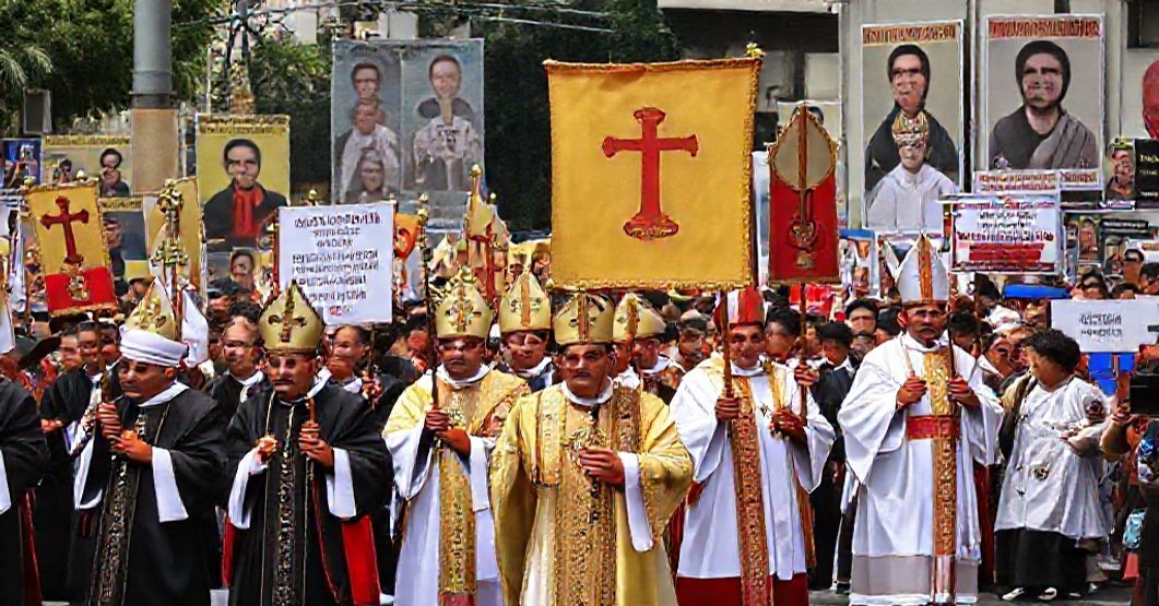Catholic procession in Venezuela contrasting true faith with conciliar naturalism amid political turmoil