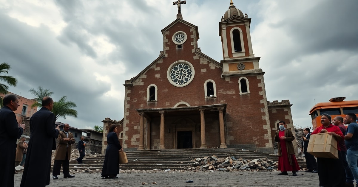 Traditional Catholic priest in ruined Caracas church after earthquake stands as symbol of modernist Church's spiritual collapse - sedevacantist critique of conciliar errors